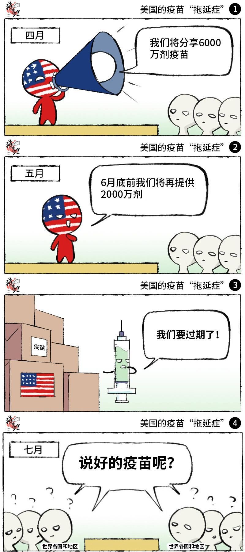 冯爽|漫画：疫苗援助承诺变“空头支票”， 美国患上“重度拖延症”？