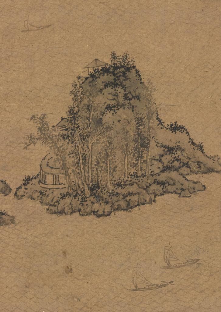  展玩过|文征明《金山图轴》，隶书题写书款，乾隆南巡时展玩过