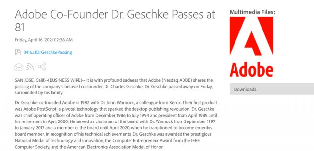 PDF格式发明者逝世,享年81岁