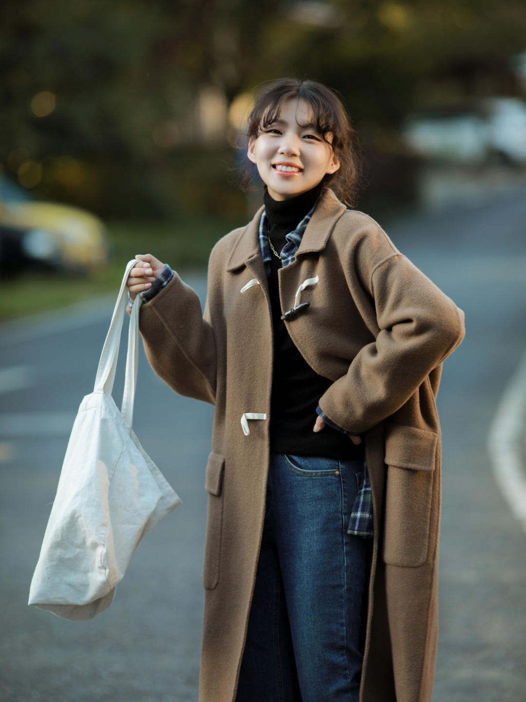 时尚博主|秋冬韩系不露腿穿搭怎么穿?西装格子外套+牛仔裤,复古又时髦!