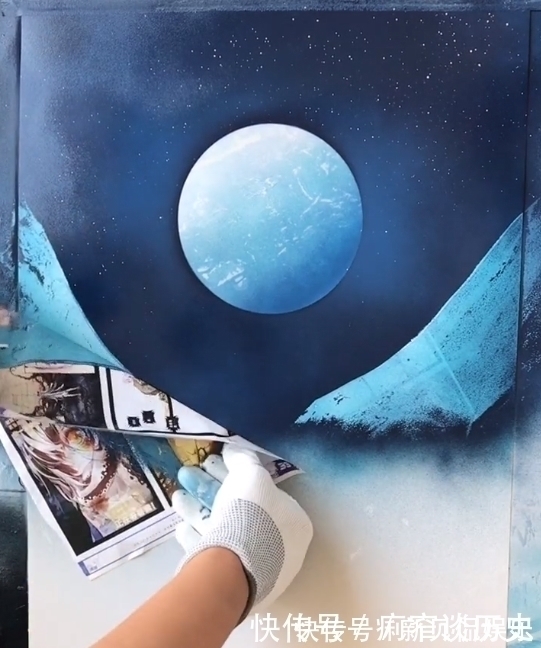 明月星空$美术生不用笔画明月星空，以为是开玩笑，看到成品疯狂打脸