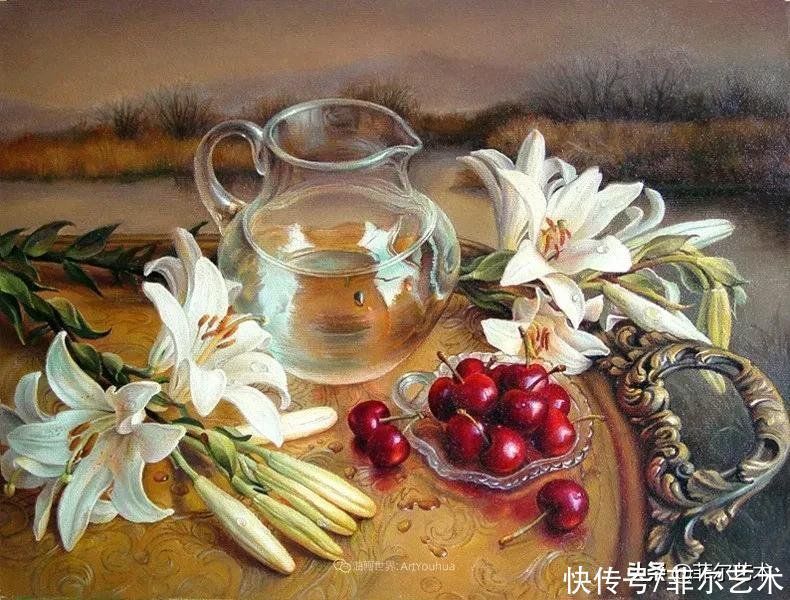 肖像@女画家玛丽亚·伊利耶娃画笔下的美丽多彩的女性肖像和精美的花朵