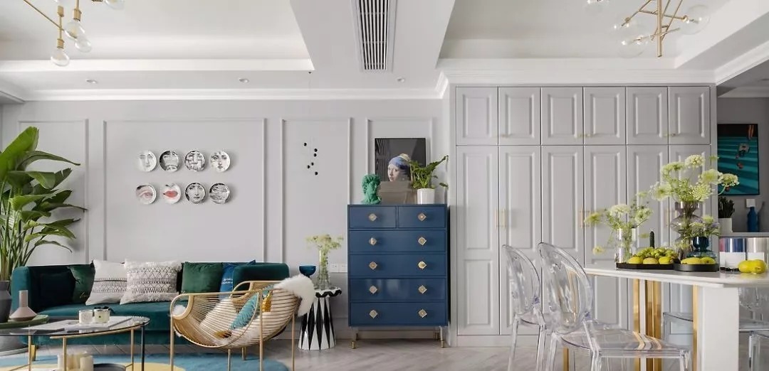 优雅|100㎡轻奢现代欧式风,大胆的色彩搭配,装出别样的优雅格调!