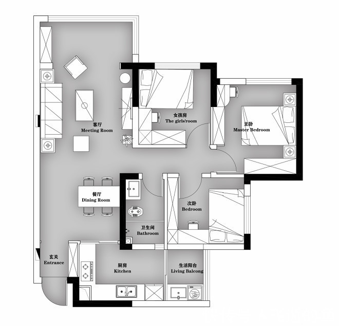 实用|89平简约美式实用刚需三室