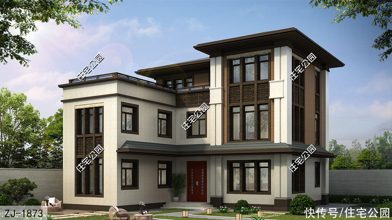 118平|12×13米占地118平的二层半新中式别墅，多窗设计采光、通风更高效