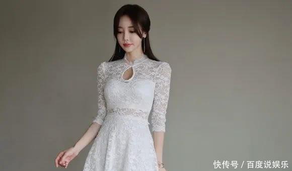 卷叶|美女鉴赏:苔丝风铃卷叶纯色幽雅小洋裙