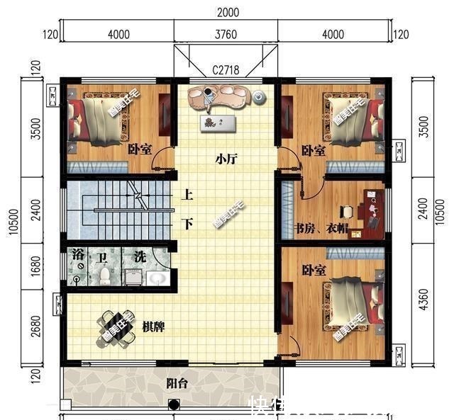 酒席|12×10.5米平顶三层别墅,超大客厅设计,摆个十桌酒席足够!