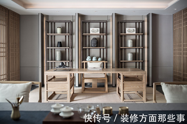书房|108平中式三居室，莫兰迪色的运用演绎现代奢华空间