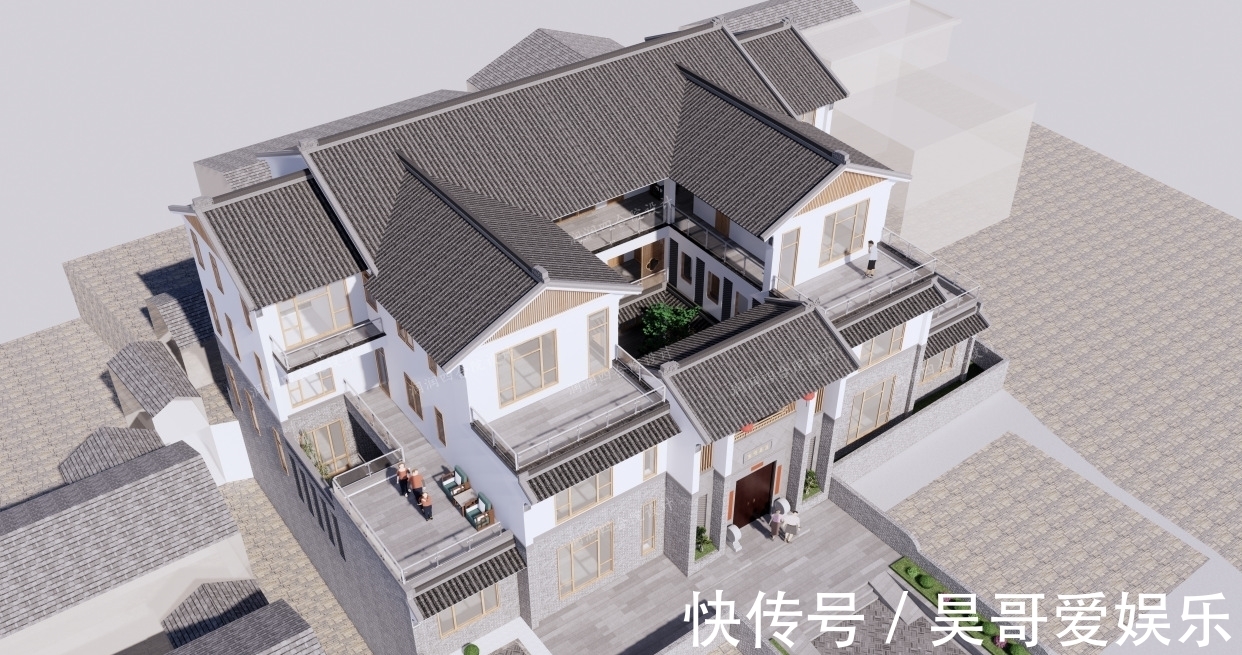 庭院|广东清远三层带地下室家族大宅现代四合院民宿28×20