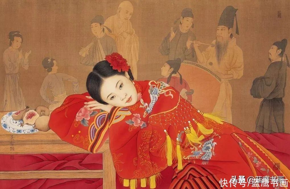 红妆$崔景哲的人物工笔画,展示了古典美的气质,吸引了绘画爱好者关注