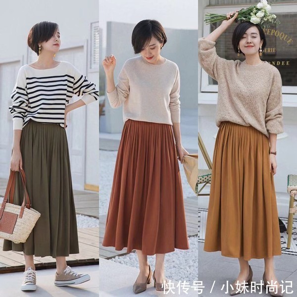 温婉贤淑的成熟女人穿搭！毛衣+裙子，讲求的是舒适自然