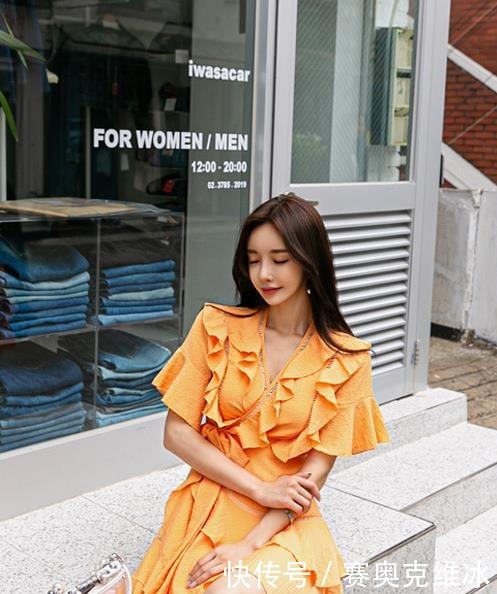 百褶|孙允珠女装美图:冰柠芒果鲜橙百褶花皱连衣裙!