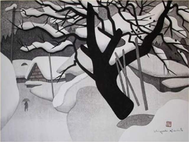 版画!日本近代版画大师斋藤清冬日雪景系列版画作品