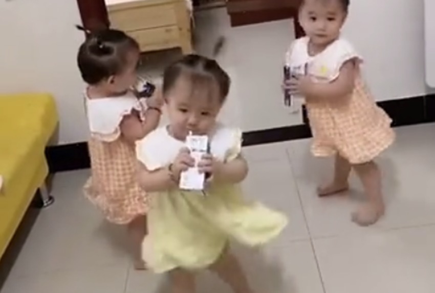 神经元|妈妈在门前放了三喝奶并设置一道障碍,三胞胎宝宝拿奶的方式亮了