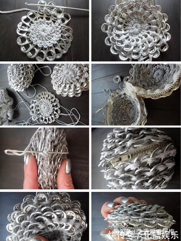 在易拉罐拉环上编织,钩成的包包耐看耐用!DIY变废为宝附教程