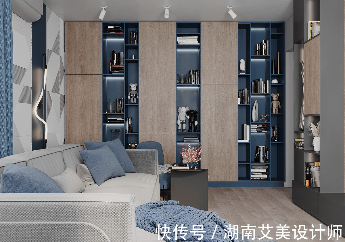 灰色|198平软装设计,深蓝色与灰色的碰撞