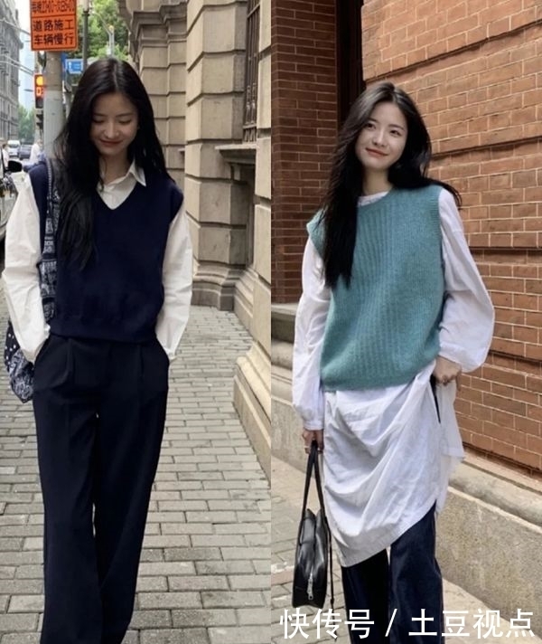 针织马甲别乱穿,教你3个韩里韩气的叠穿方案,轻松当个时髦精
