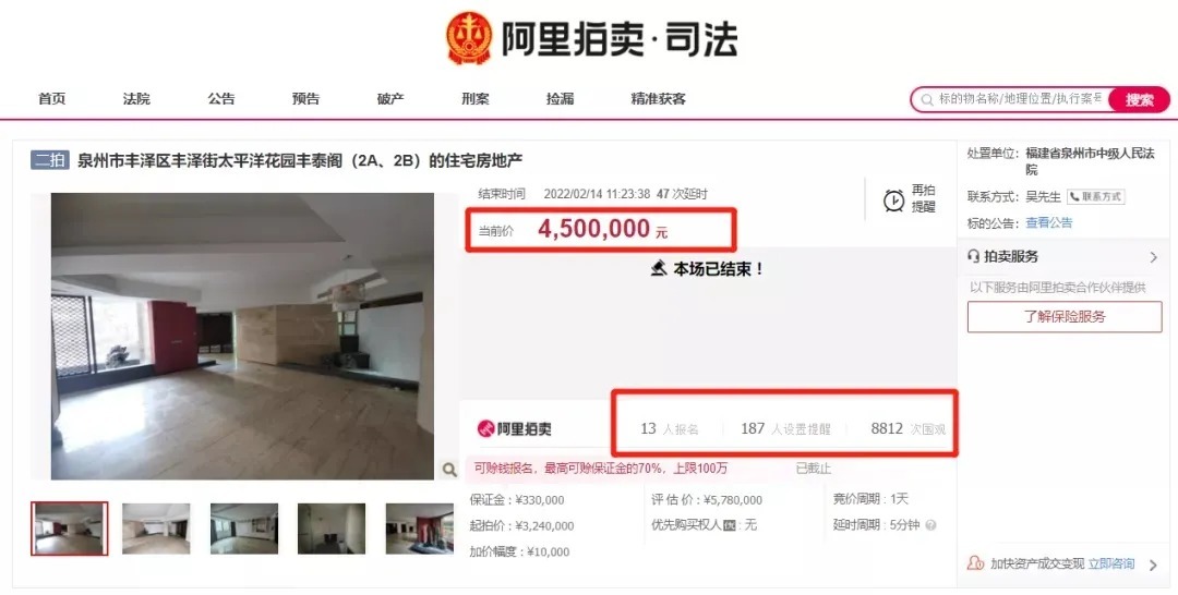 套房源|最高单价约2.1万元/㎡!泉州市区2套住宅房源成功拍出!
