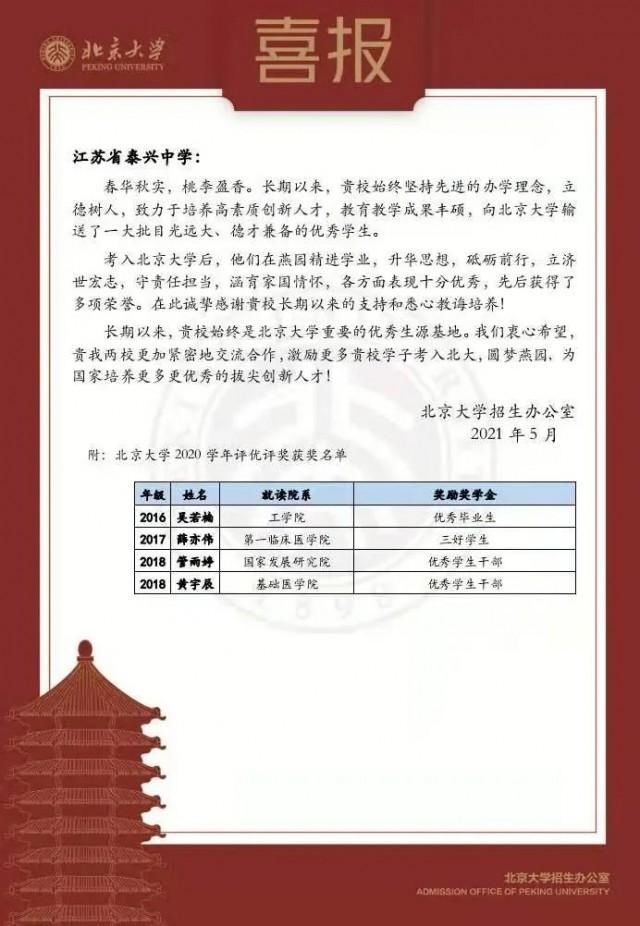 江苏省泰州中学|北大、清华发来喜报！泰州这些学子……