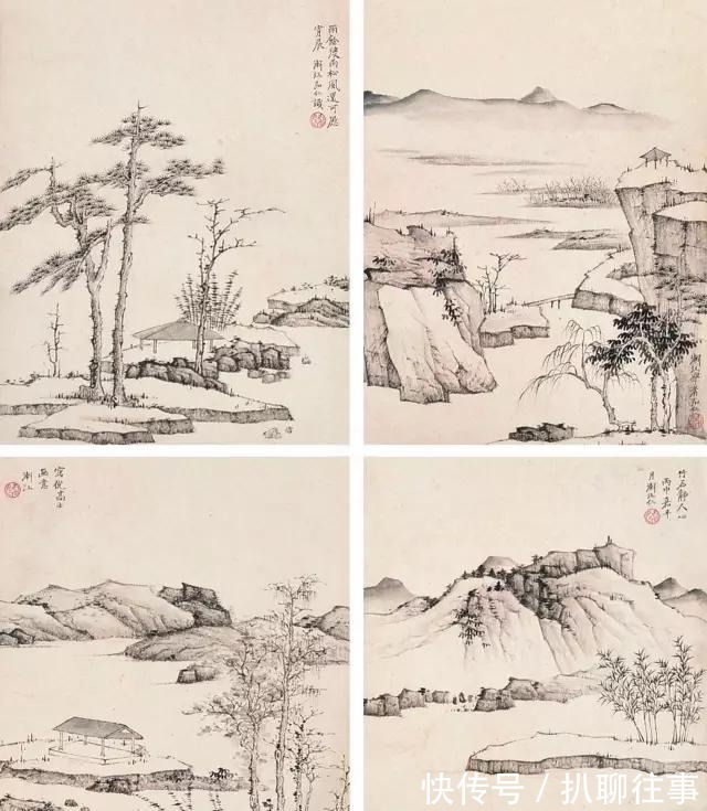 水墨纸本|清初四大画僧笔下的意境山水，不只是养眼