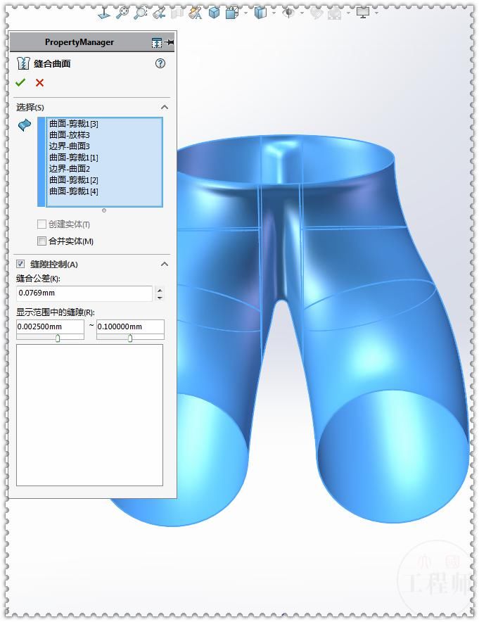 用SolidWorks画一条曲面裤子，此图曲线较多，比较复杂