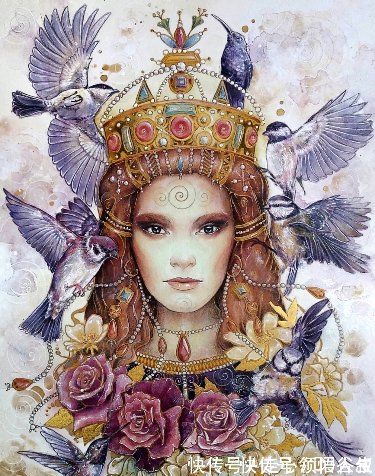 珀耳塞福涅&寂静宇宙中的明眸:色彩与金箔的交融,插画家卡法西斯的神话四季