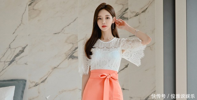  孙允珠|孙允珠高清美图漫雪橘红雅彩卷花文艺包臀裙