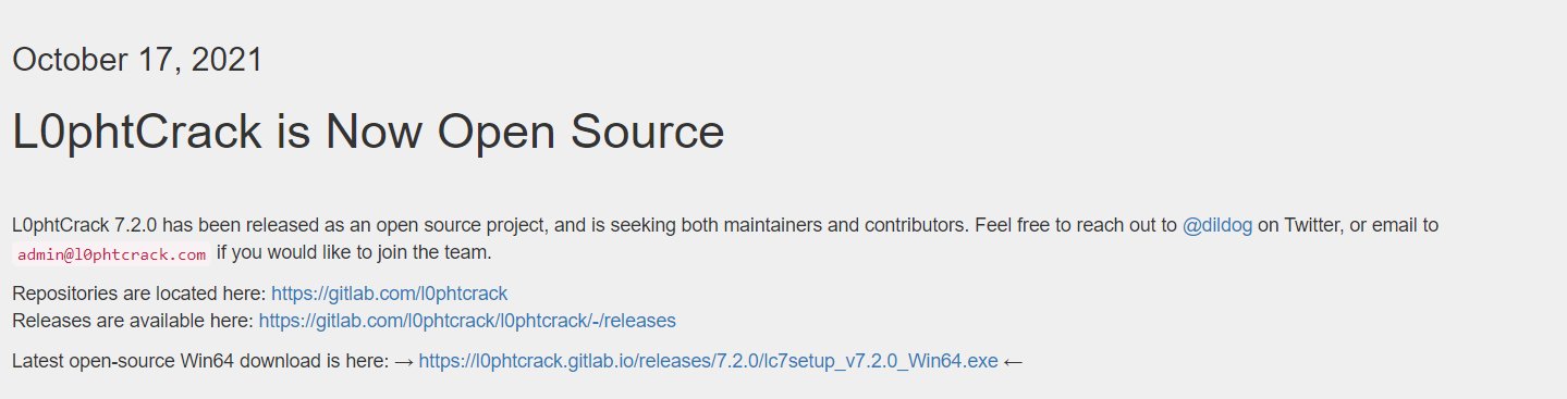 l0p|老牌 Windows 密码破解工具 L0phtCrack 宣布开源，不再收费