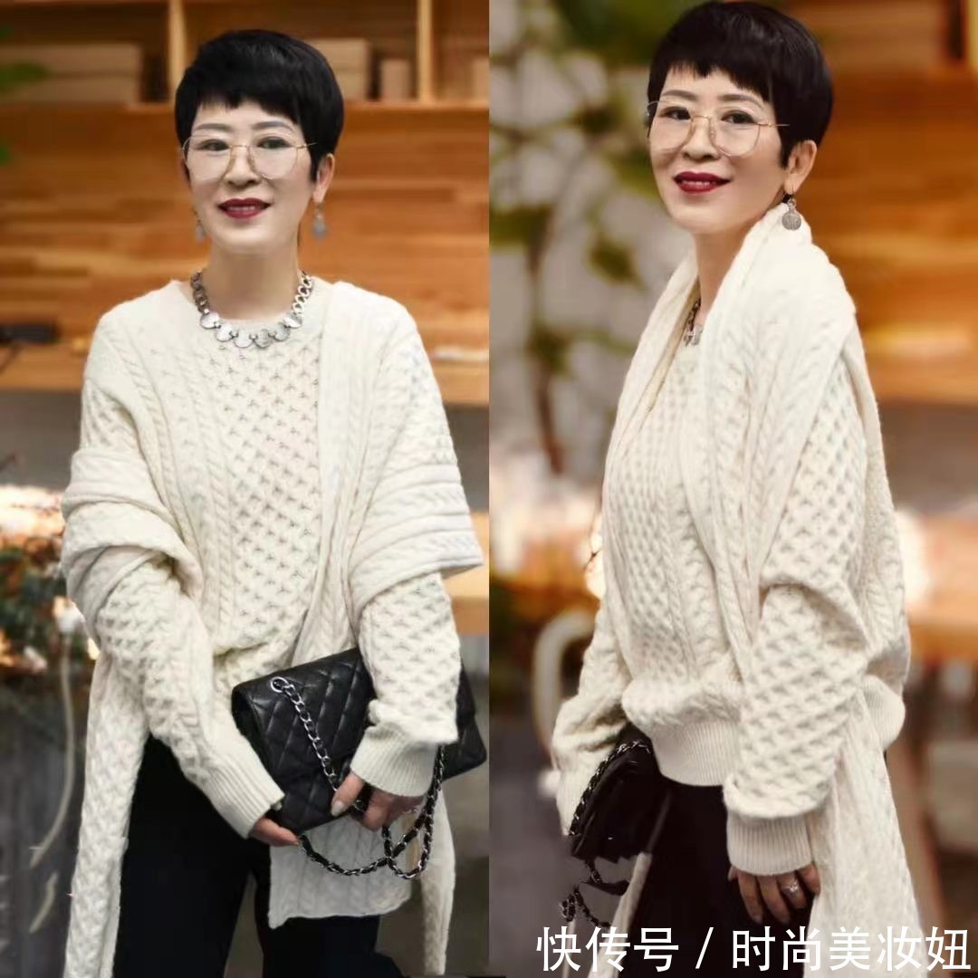 针织|这位“60岁”奶奶太会穿，把普通的针织衫穿得高级，体面又优雅
