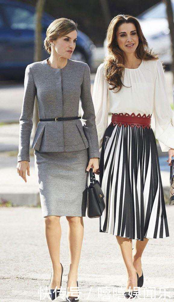 西班牙王后遇上对手,穿套装同框约旦王后略显老,气质也不占上风