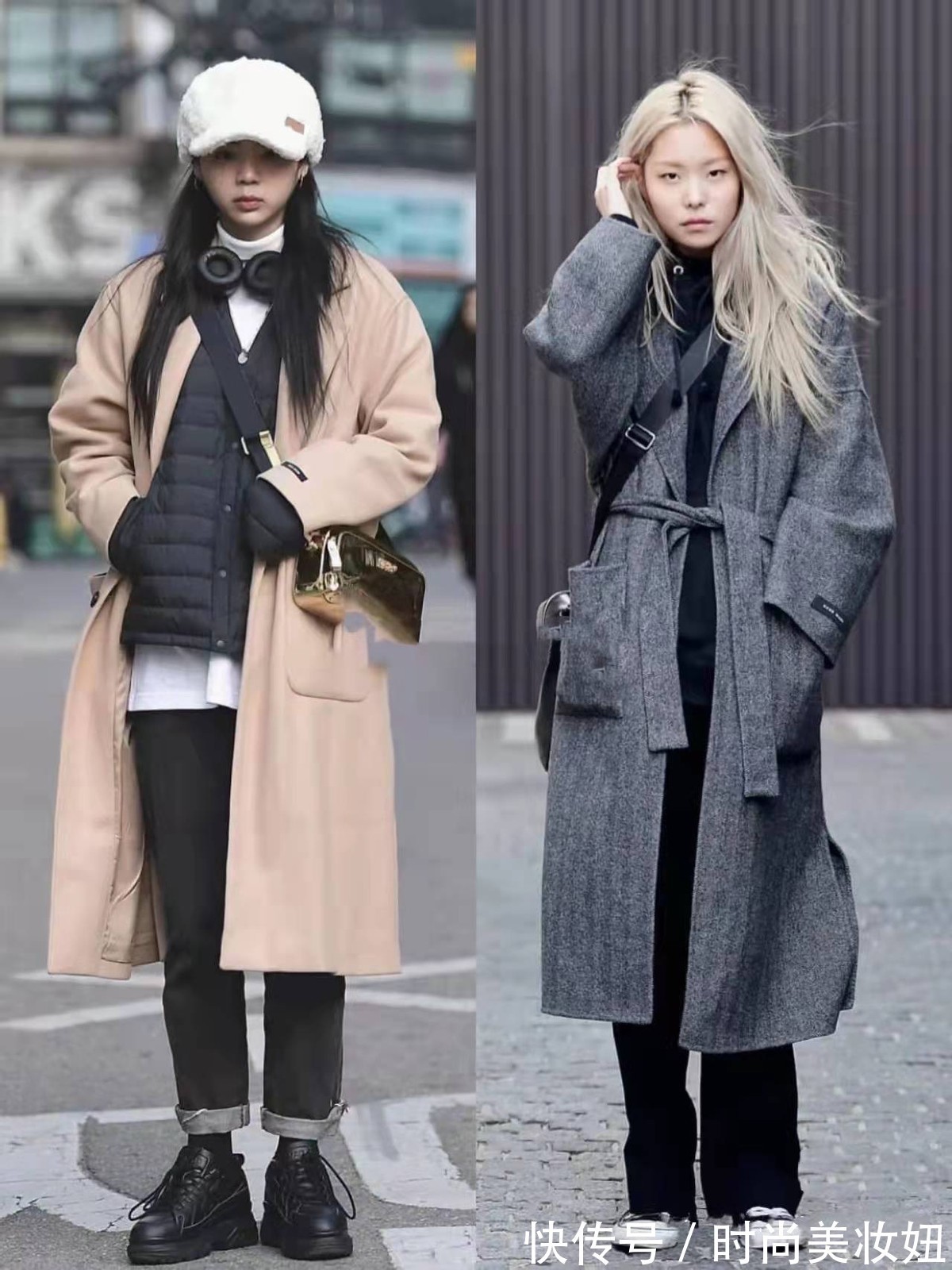 格纹 真正时髦的女人,大衣都不配打底裤,看韩国女生的穿搭就知道