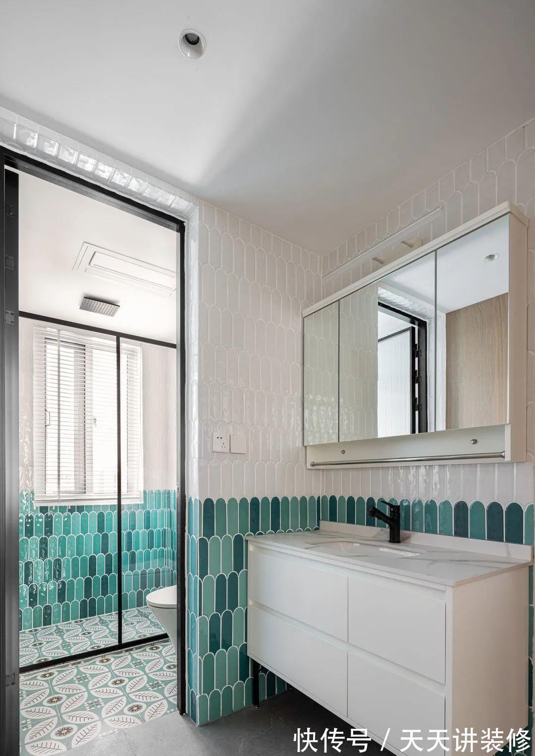 卫生间|109㎡四口之家,全屋配色太清爽,三室两厅不压抑!