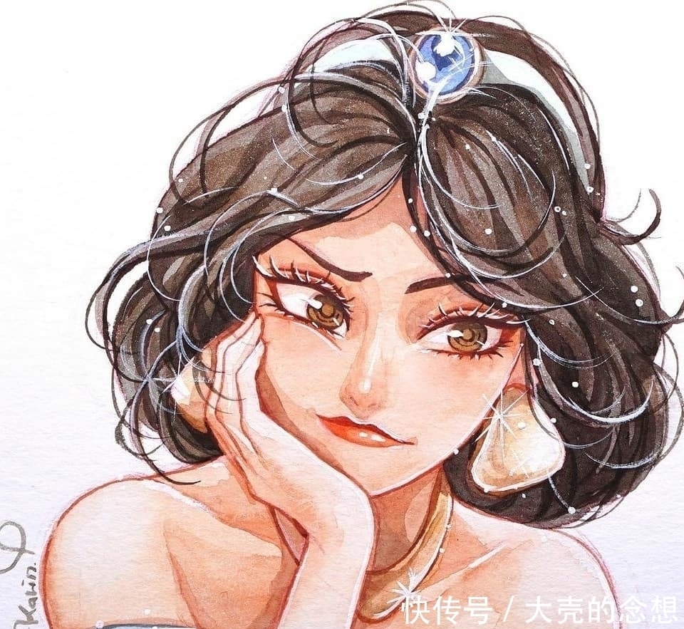 莫阿娜#画师绘制迪士尼公主水彩画,公主颜值提升,美颜效果明显