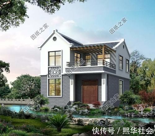 别墅|农村自建房设计图，两开间的户型也可以盖的很大气，清新有范