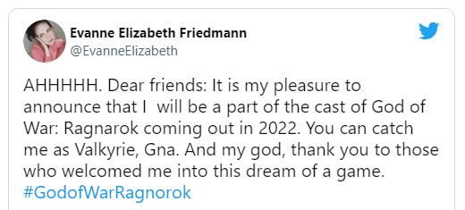 eliz多为配音演员表示将加盟《战神:诸神黄昏》