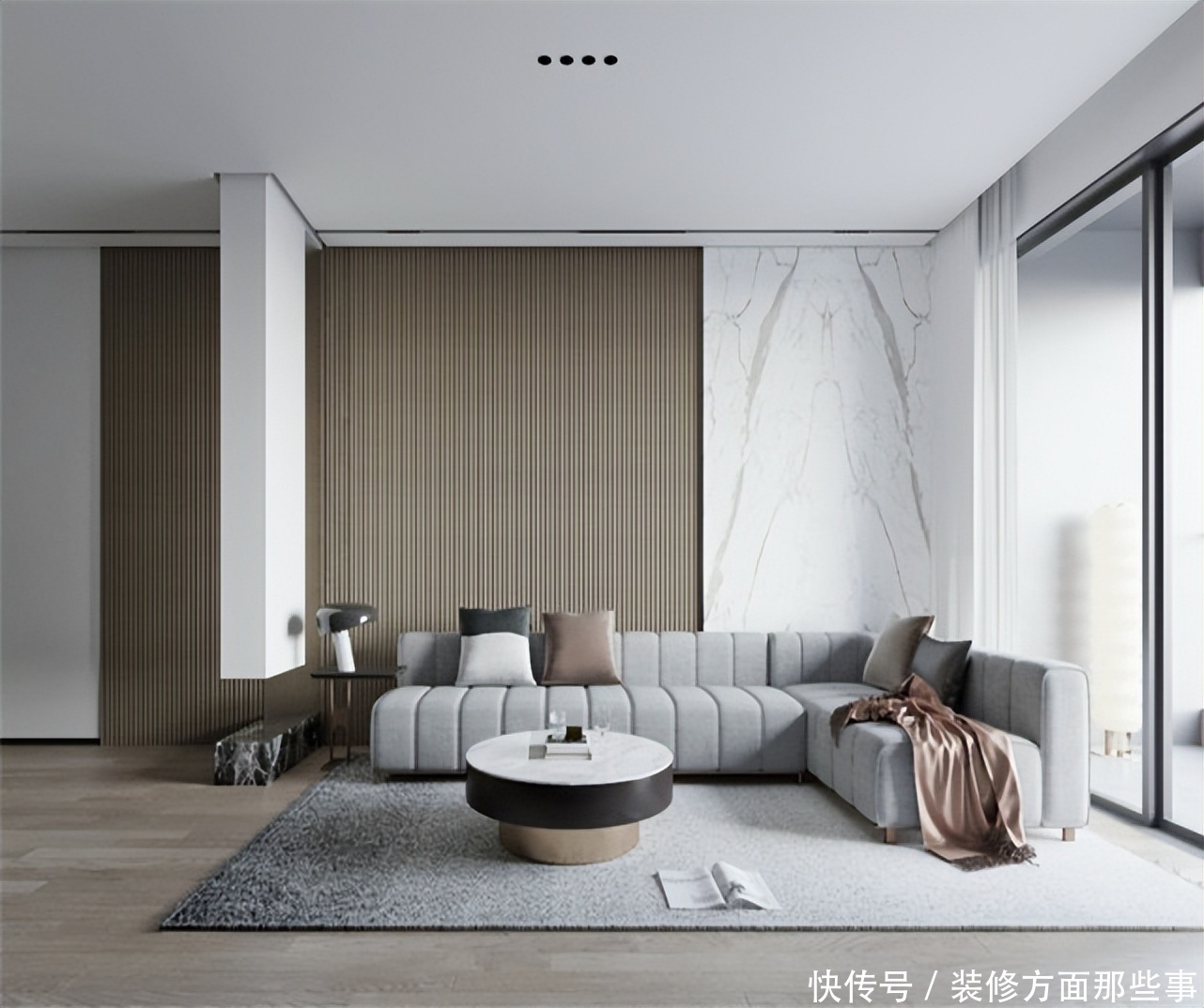 装修|87平简约风二居室,深灰色的木纹肌里诉说着年轮和岁月