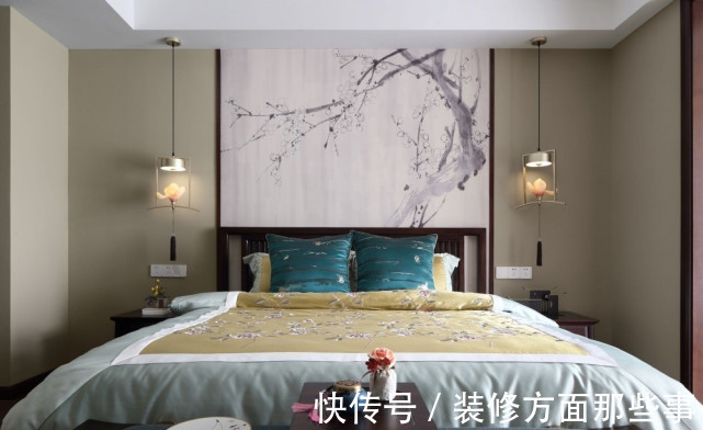 吊顶|260平新中式四居室,客厅采用回字形吊顶,加中国元素点缀