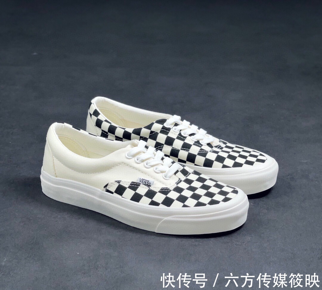 erVans Era 拼接棋盘格 不对称撞色设计黑白红白