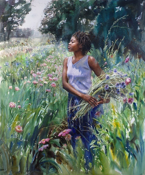 画标$美国水彩人物画家玛丽怀特:一张A4大小的水彩画标上万美元