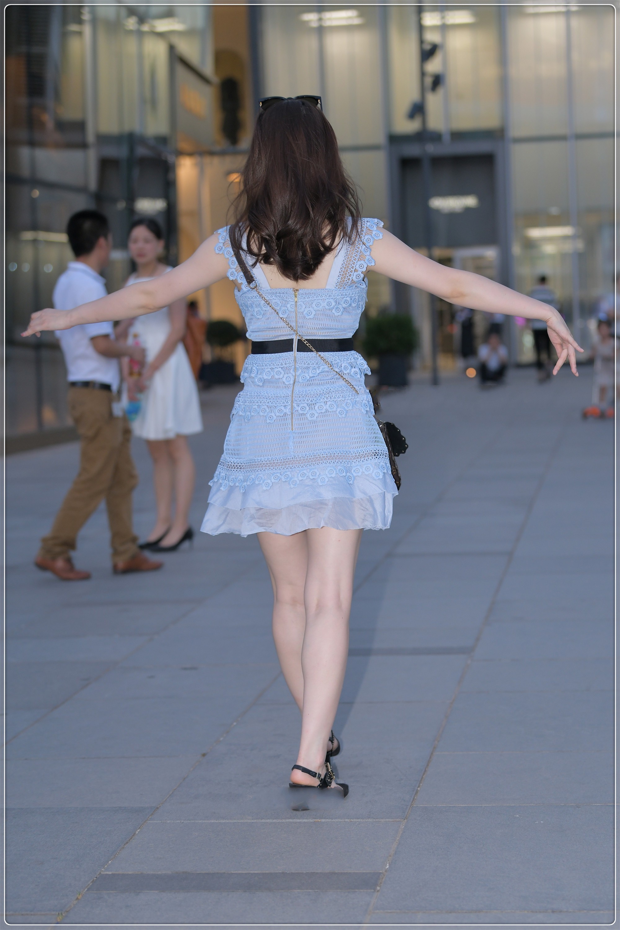 少女心 蓝色蕾丝花边连衣裙,甜美可爱,少女心十足