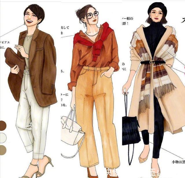 日本插画师秋冬手绘穿搭,时髦又实用,每一套都是穿搭范本