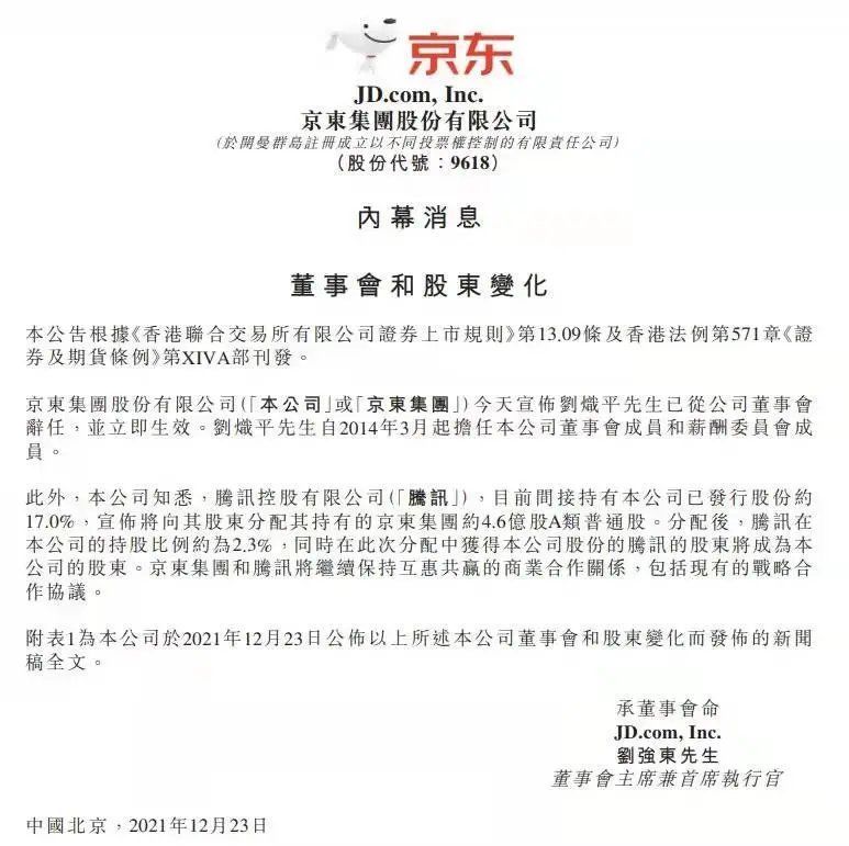 阿里|减持京东，腾讯开始3Q之后的又一次大转舵