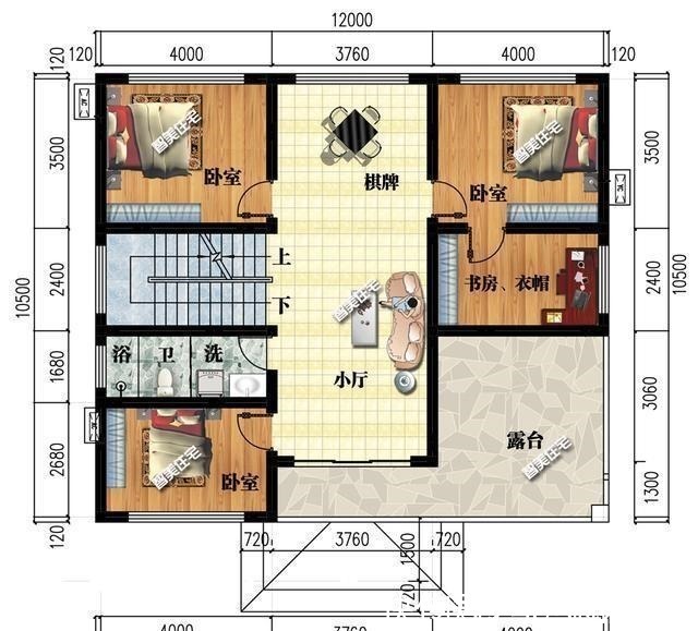 酒席|12×10.5米平顶三层别墅,超大客厅设计,摆个十桌酒席足够!