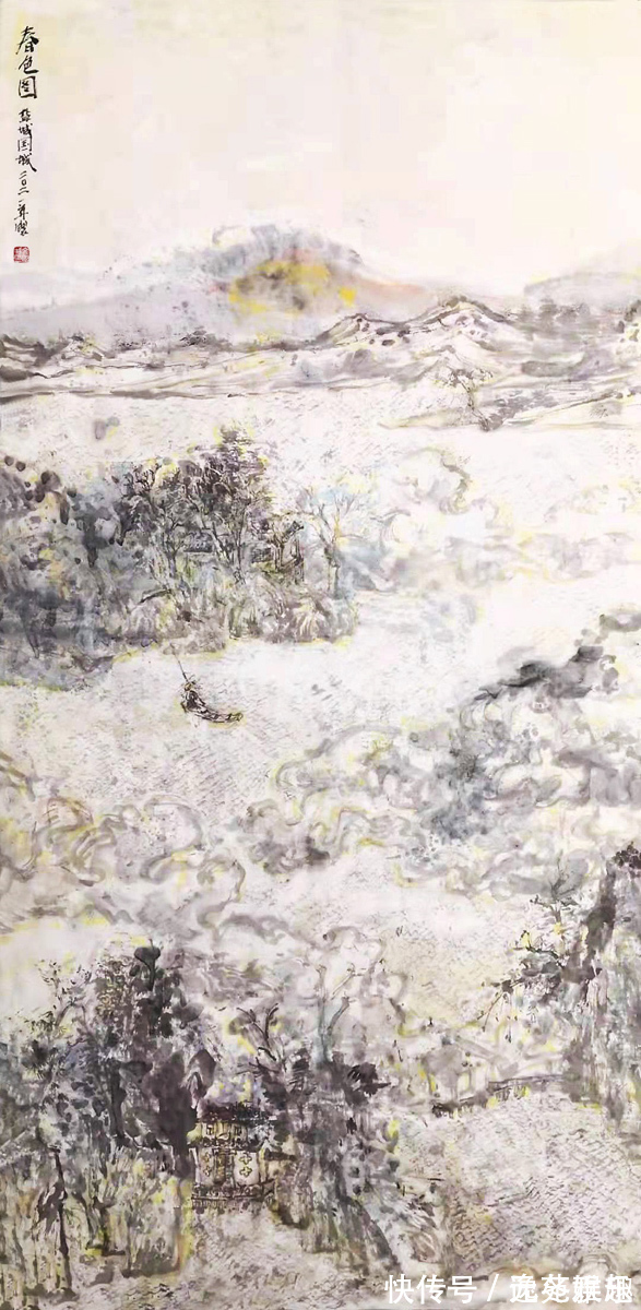 画家$「画作欣赏」一帘烟柳一路风景，画家余国城作品欣赏