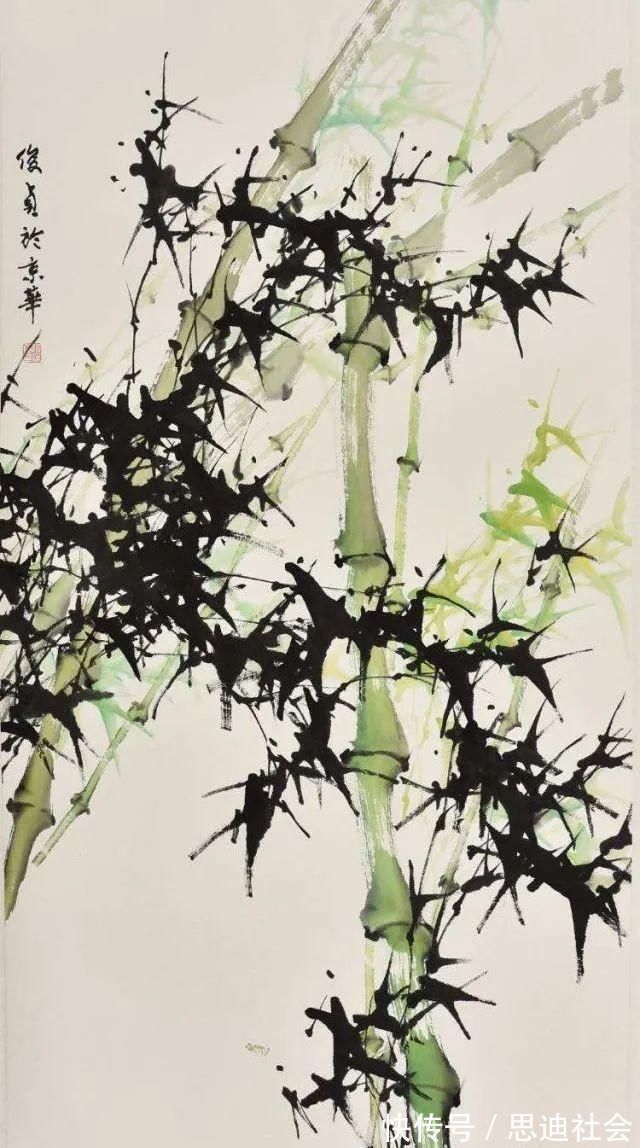 画法$国画中竹显气节,其画法并不局限于水墨,彩墨竹子别有韵味