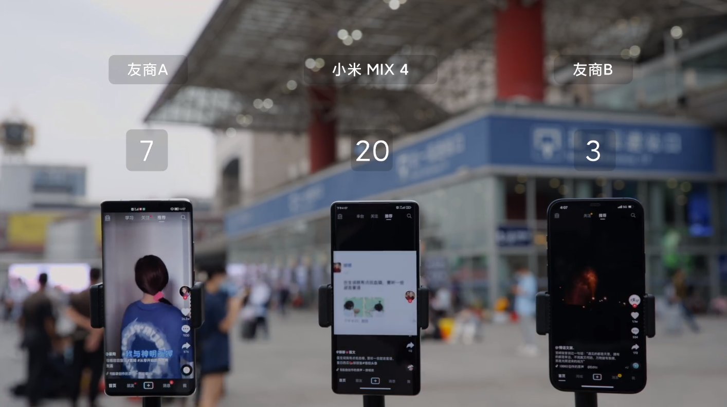 小米|小米公布 MIX 4 火车站网络性能实测：刷抖音效率明显高于友商