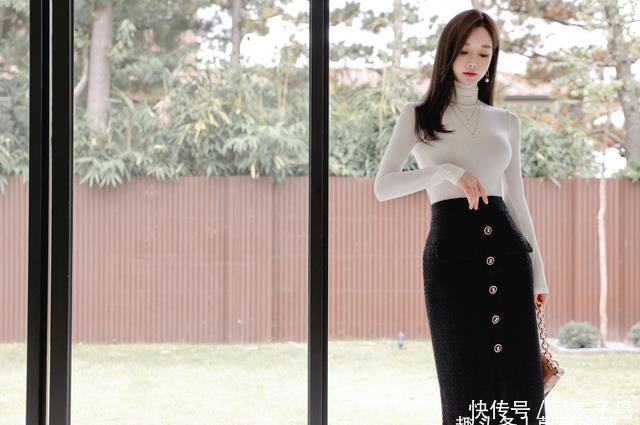 孙允珠每日穿搭:文雅贵气高领堆叠修身打底衫