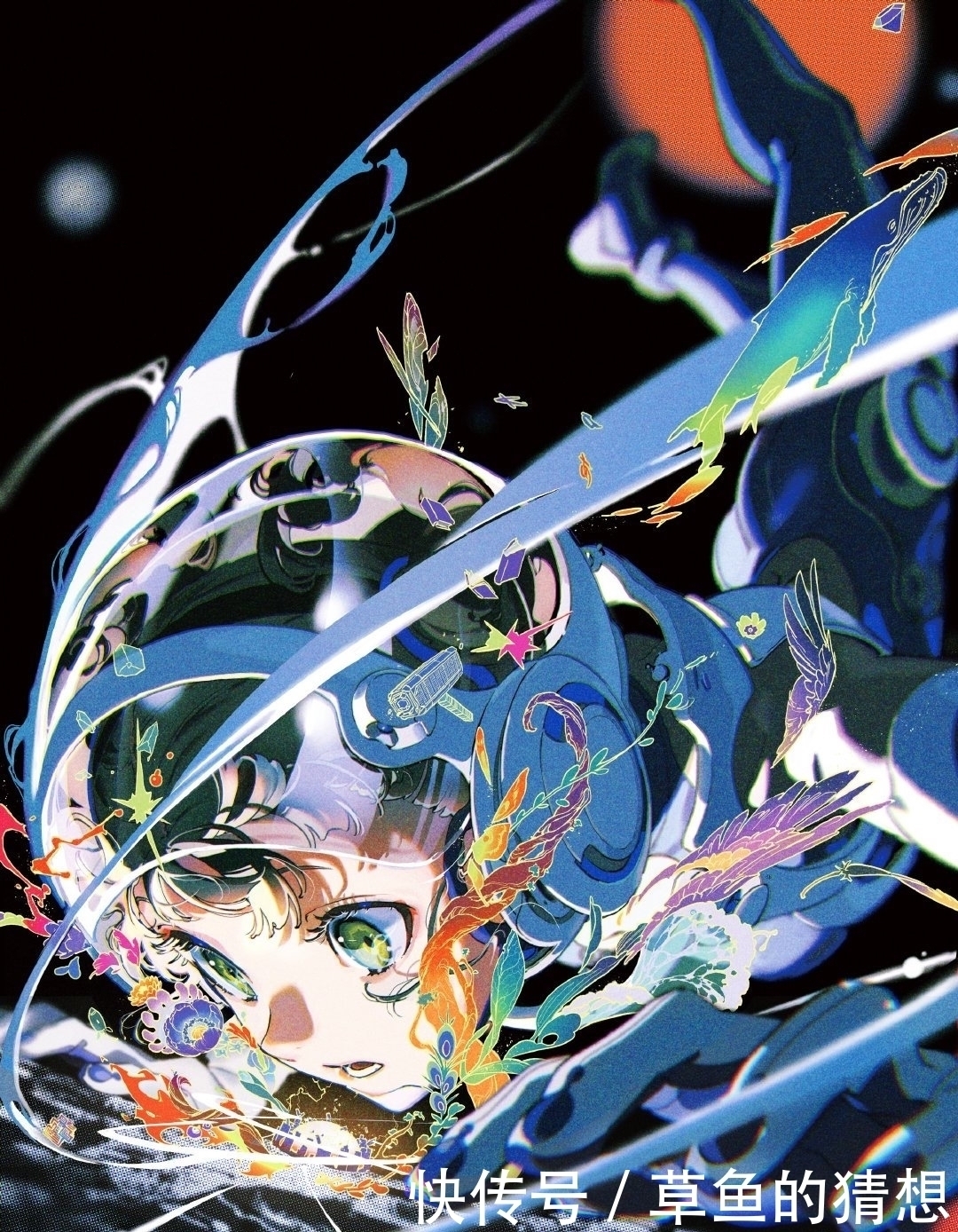 插画作品|插画里的脸部刻画,配色和元素绚美华丽,色彩让人很惊艳