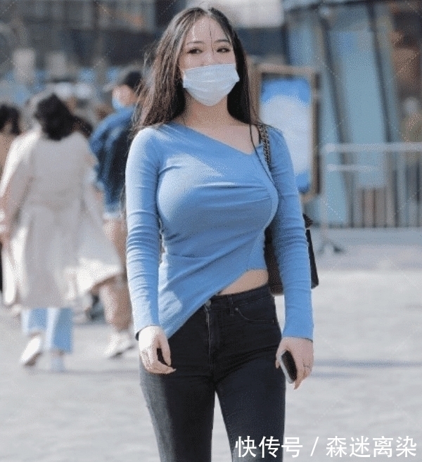 微胖|不规则的蓝色上衣，只适合微胖女人穿，否则穿不出这时髦效果