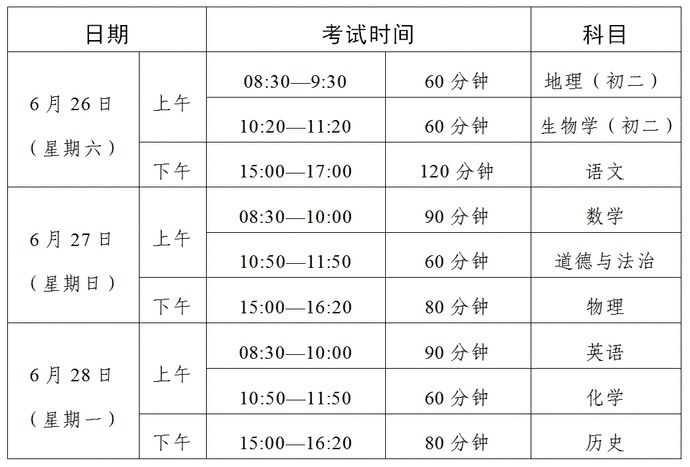 佛山2021年中考时间确定，6月26日开考！